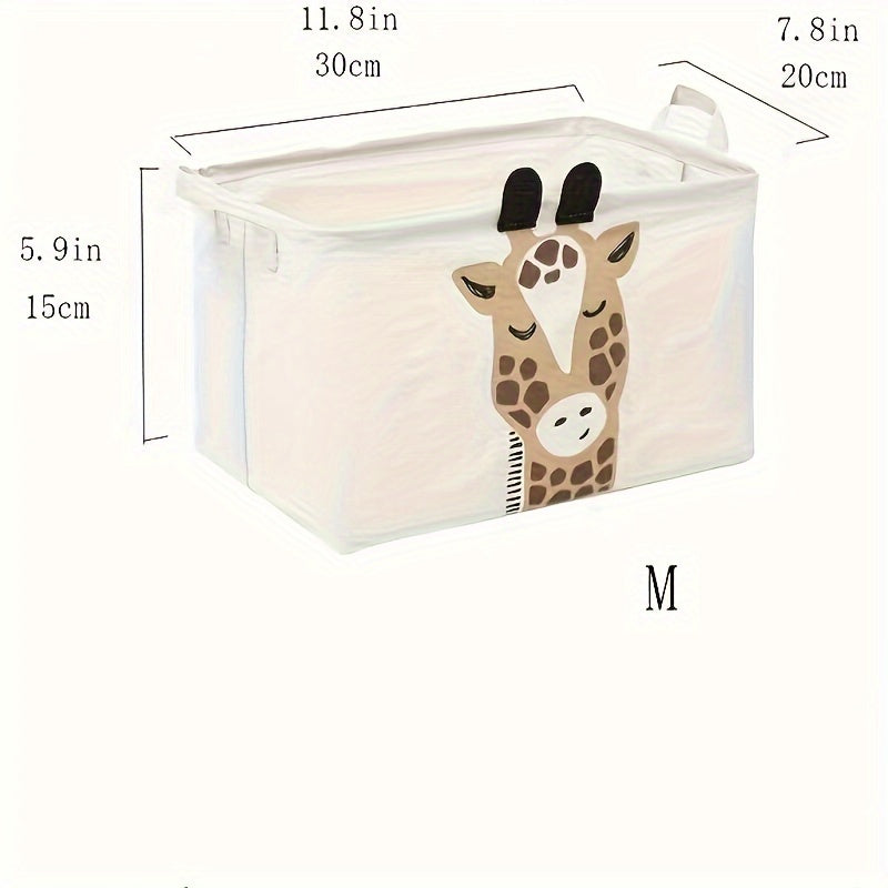 Foldable Cartoon Storage Basket with Handle and Multiple Compartments for Laundry and Toys