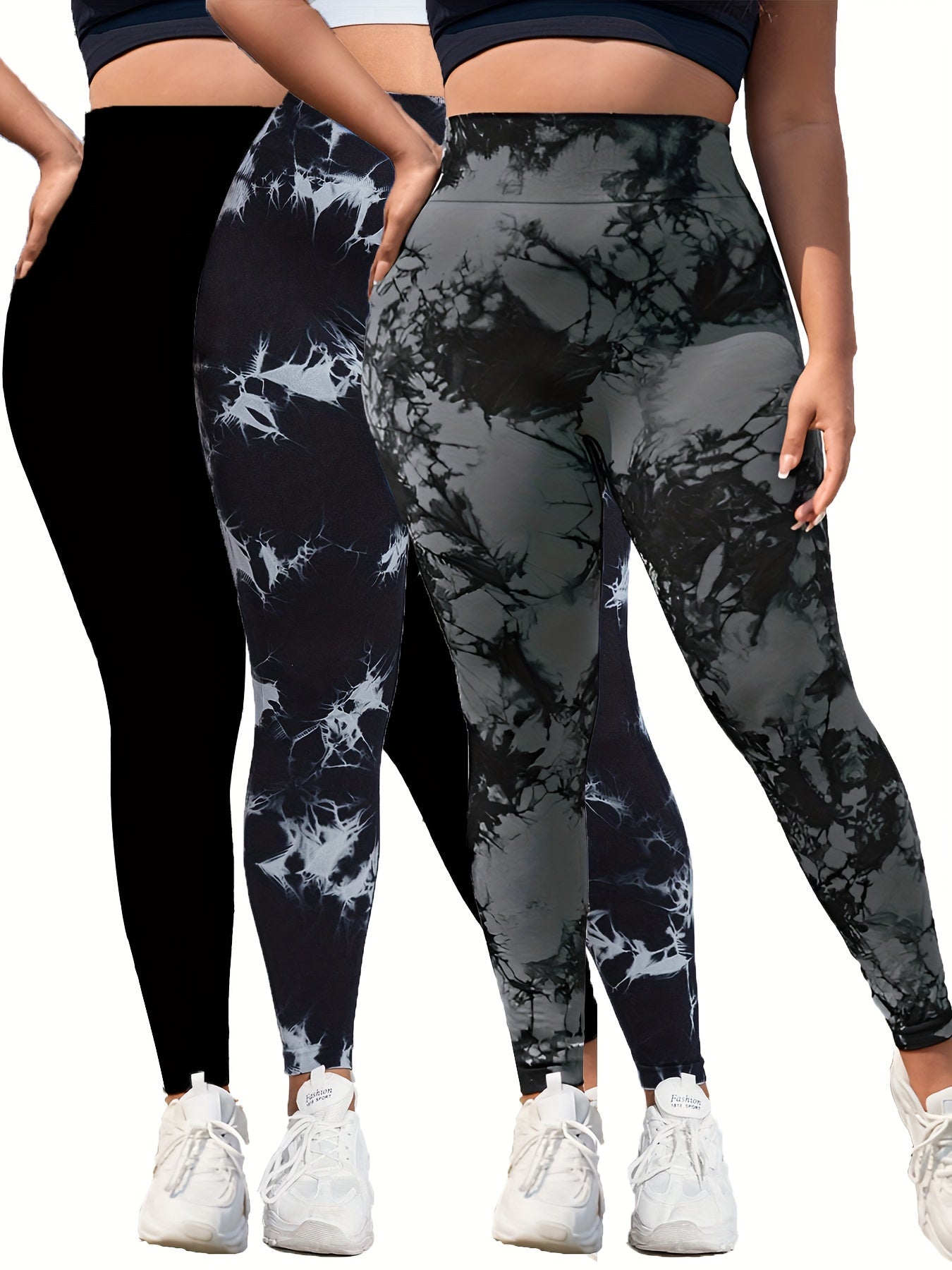 Plus Size High Waist Yoga Pants 3-Pack Polyamide Stretch Tie Dye Leggings