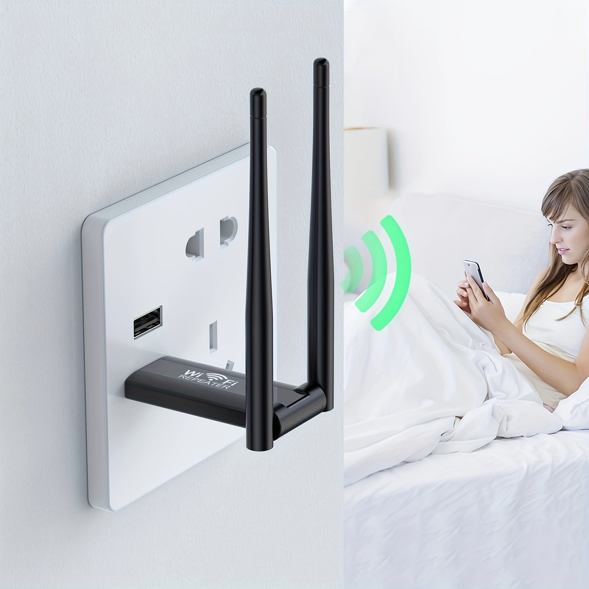 USB Powered WiFi Signal Booster 300Mbps Indoor Range Extender for Home Office