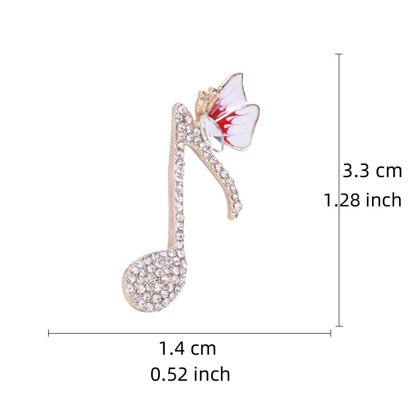 Elegant Rhinestone Music Note Butterfly Brooch for Women and Men