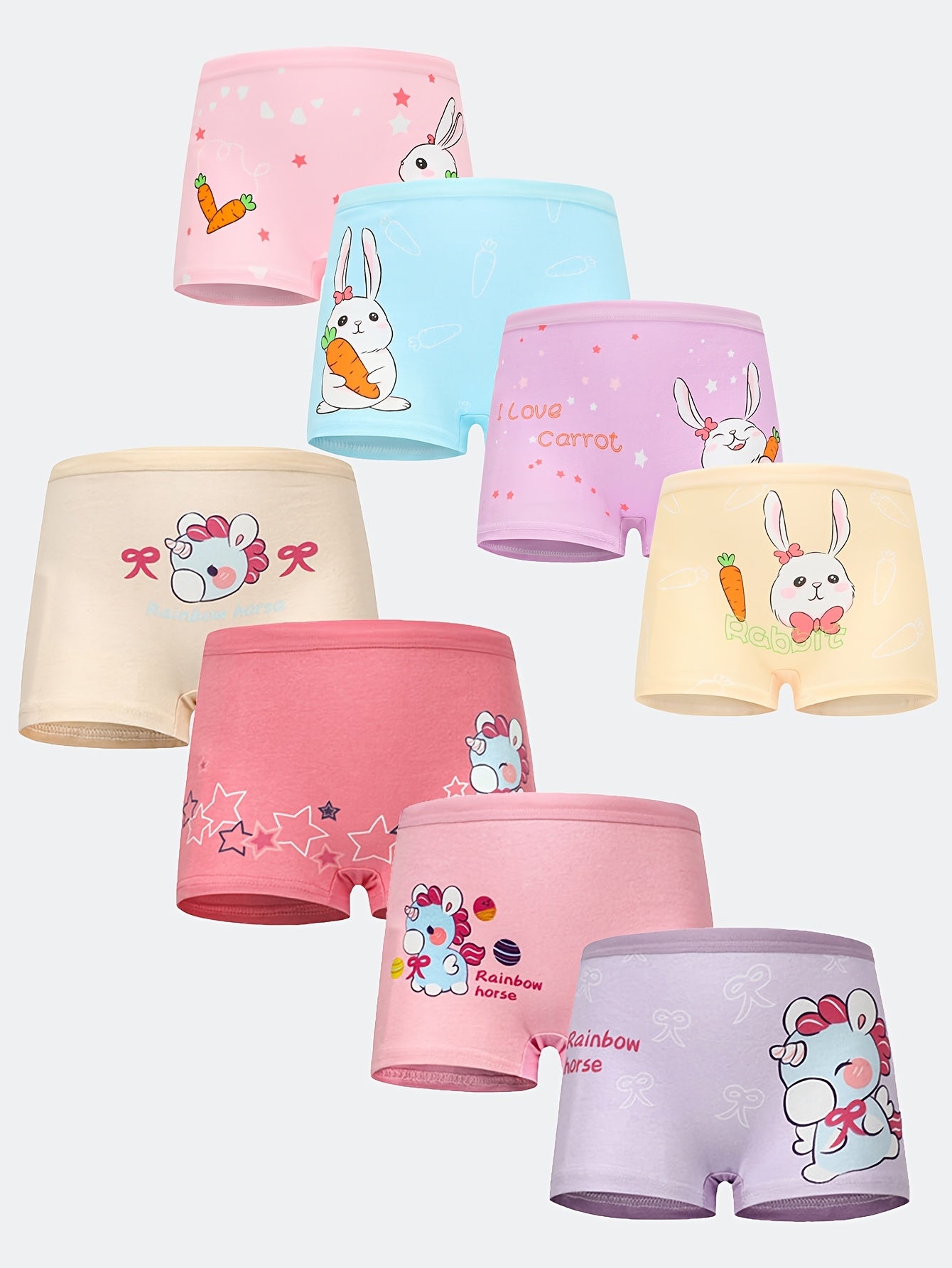 Girls' Cotton Blend Boxer Briefs 8-Pack with Cartoon Animal Prints Medium Stretch Comfortable Fit