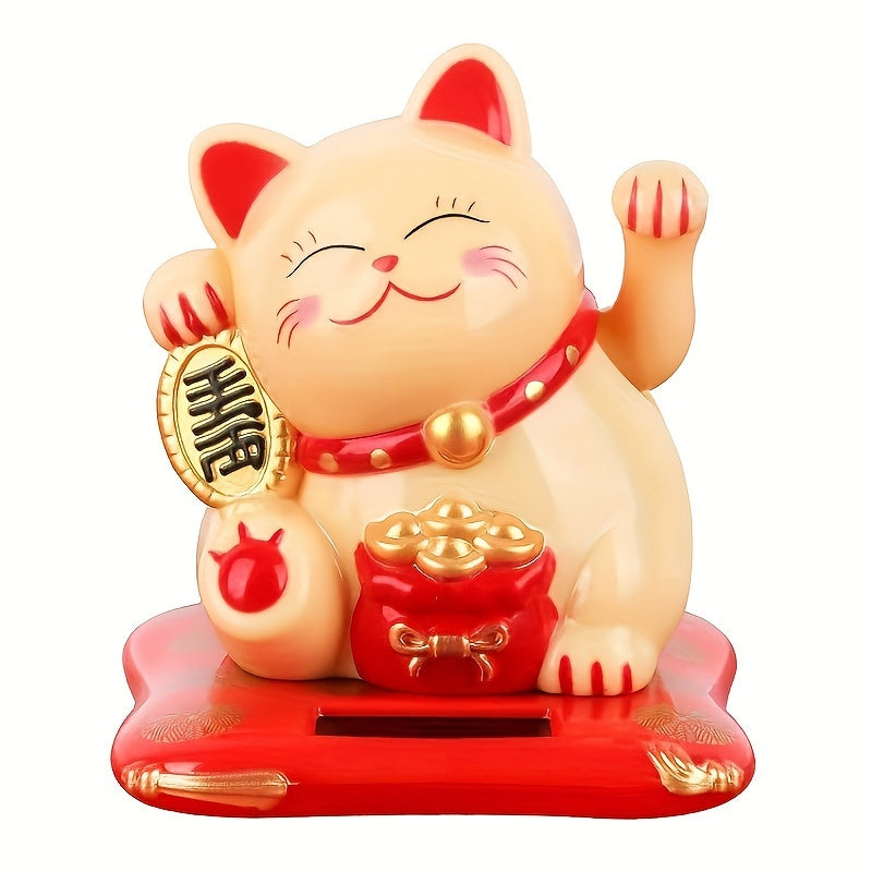 Solar-Powered Lucky Cat Figurine Battery-Free Car Dashboard Home Decor