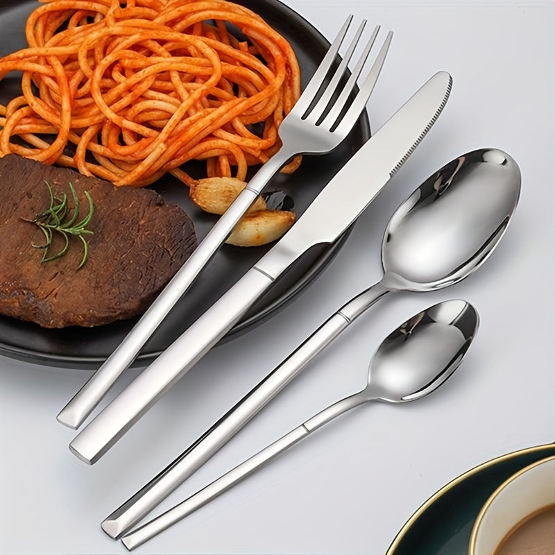 Juego de cubiertos de acero inoxidable de 24 piezas con cuchillos para carne, apto para lavavajillas, para cocina doméstica