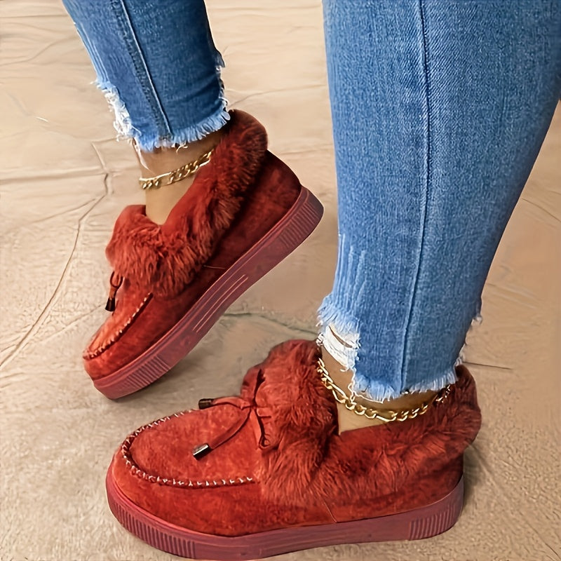 Women's Faux Fur-Lined Winter Loafers Slip-On Shoes with Leopard Print