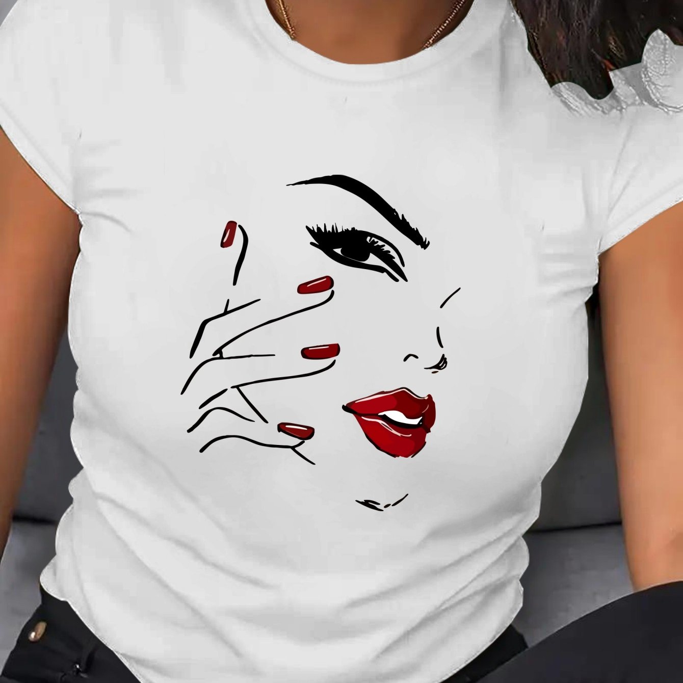 Women's Plus Size Short Sleeve T-Shirt Breathable Cotton Geometric Print Black