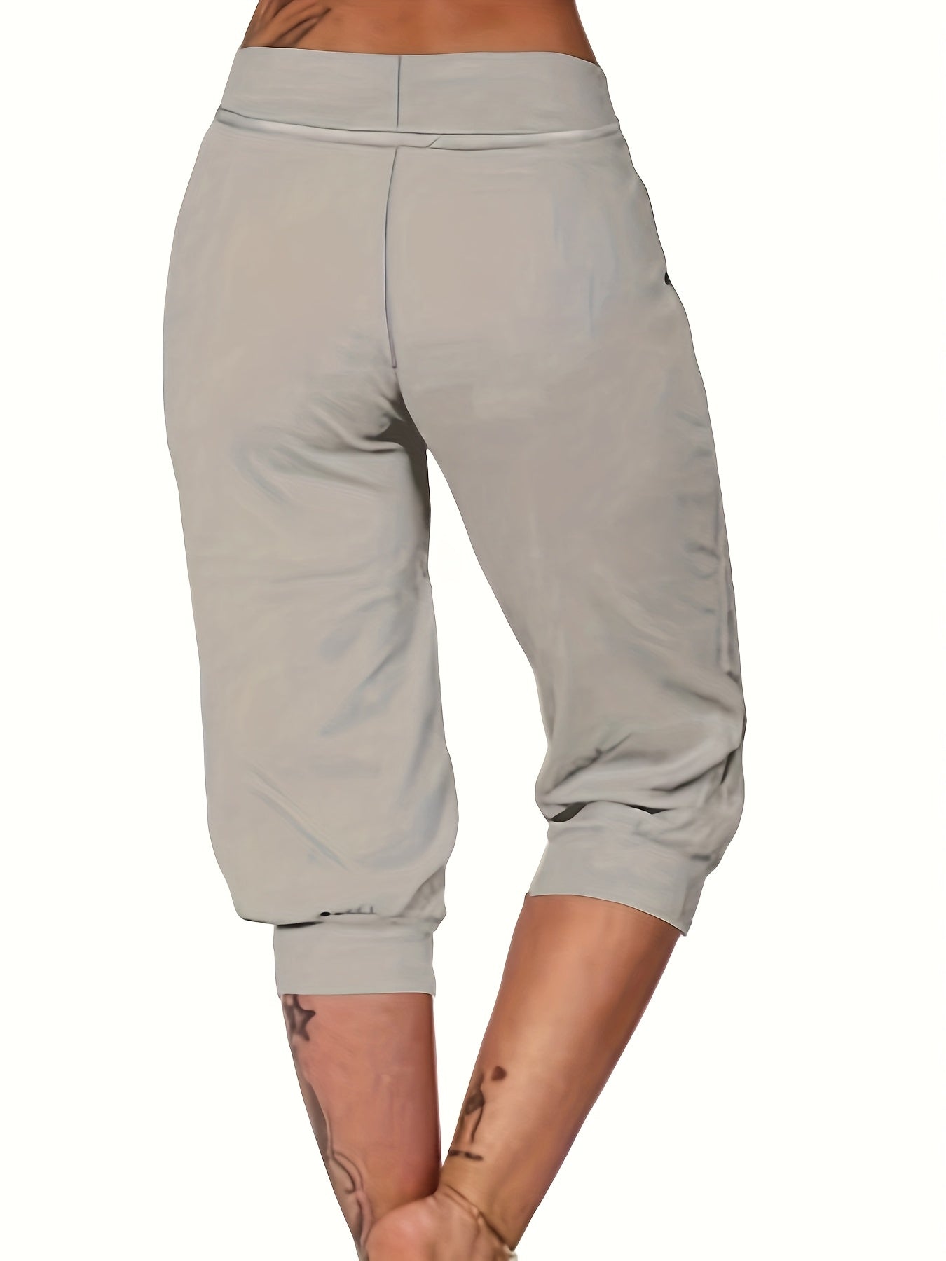 Plus Size Women's Yoga Capris Pack of 3 Maroon Drawstring Pockets Stretch Polyester