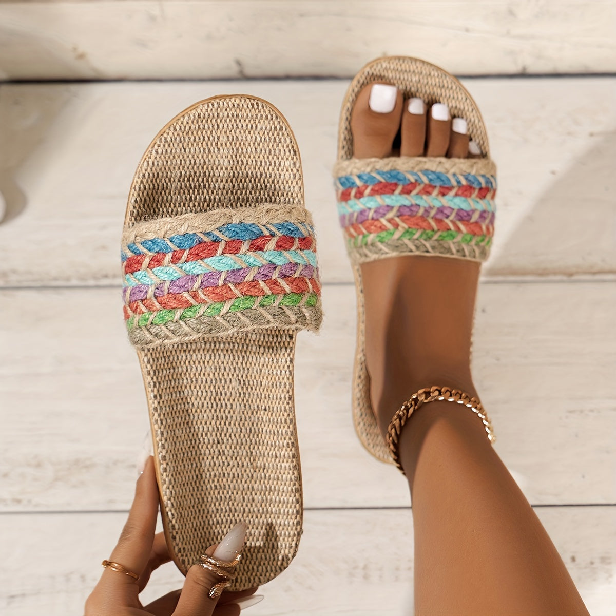 Women's Straw Slides Casual Open Toe Summer Shoes Lightweight Beach Sandals