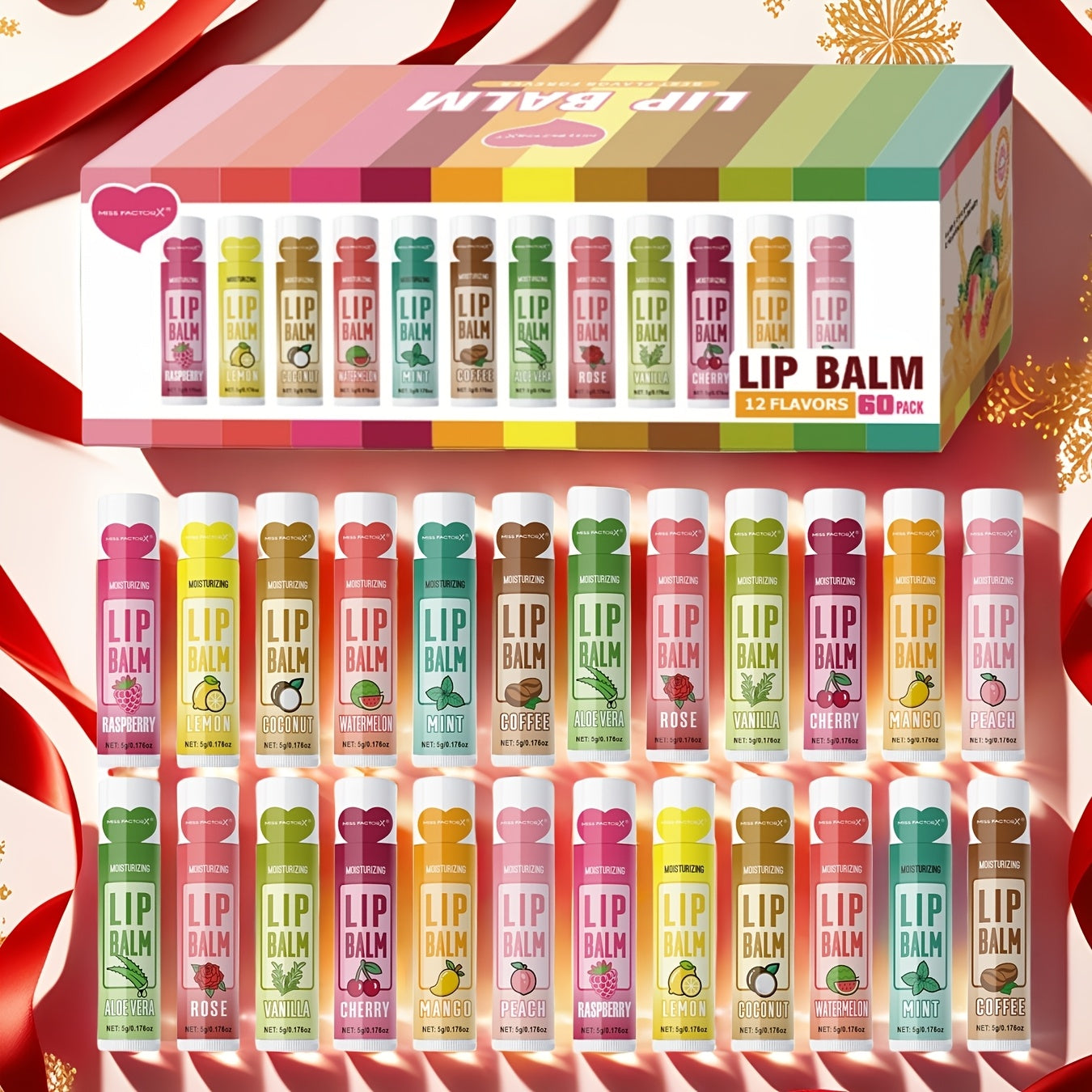 60pcs Lip Balm Gift Set Hydrating Glossy Finish Vitamin E Unisex for Women Men