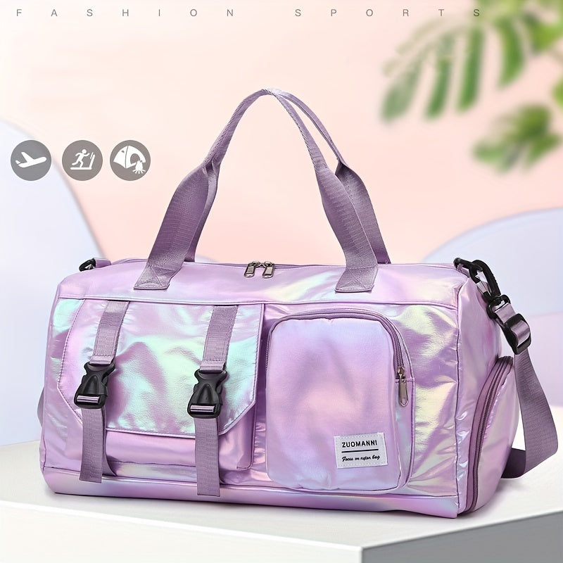 Sparkling Oxford Cloth Duffel Bag with Unique Zipper Design for Travel and Fitness