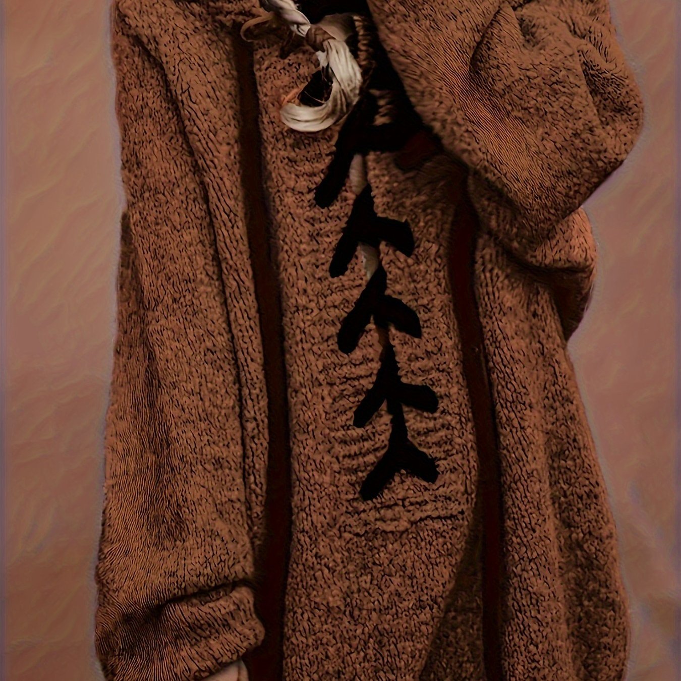 Plus Size Women's Hooded Sweater Pullover with Drawstring Soft Knit Fall Casual