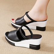 Women's Summer Slide Sandals Open Toe High Heel Vegan PU Sole