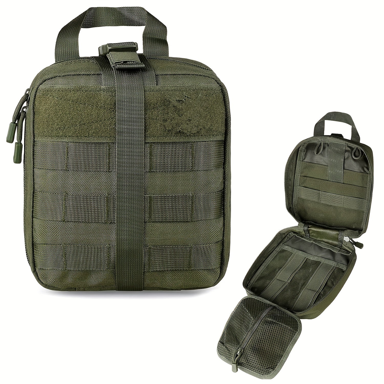 Tactical First Aid Kit with Quick-Release EMT Pouch MOLLE System Nylon Bag Green