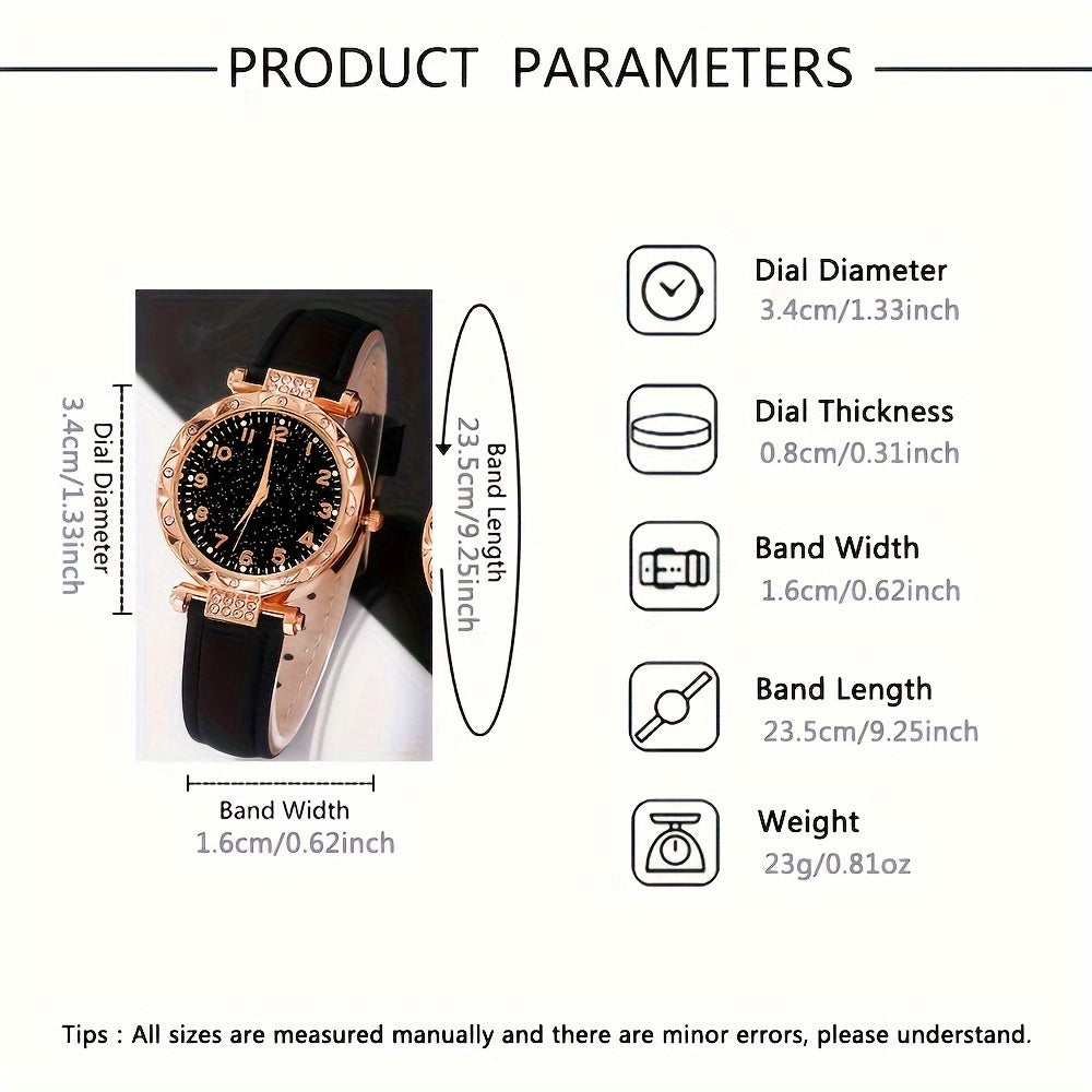 Набор из 2 женских кварцевых часов из искусственной кожи с браслетами в форме сердца для подарка