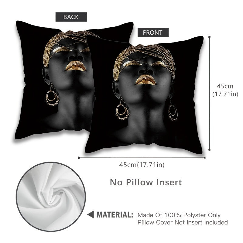 African American Woman Throw Pillow Cover Black and Gold 45 Inch Decorative Cushion