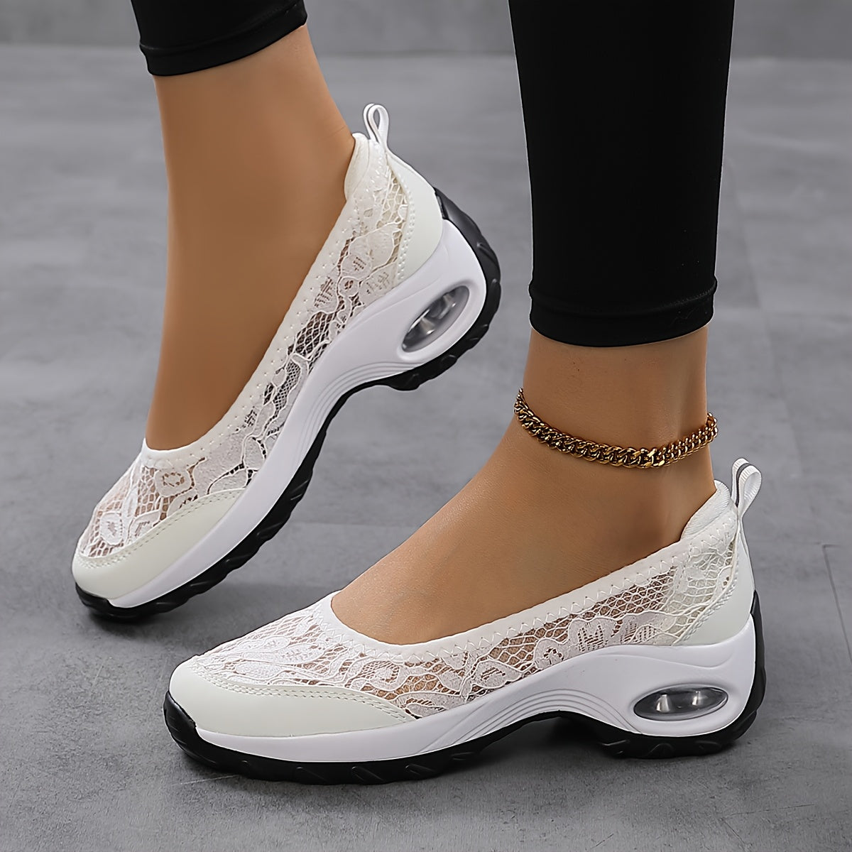 Women's Summer Casual Sneakers White Slip-On Low-Top Floral Fabric Lightweight