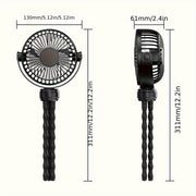 Portable Handheld Fan with Flexible Tripod Rechargeable 2000mAh Battery for Strollers Office Bedside Car Outdoor