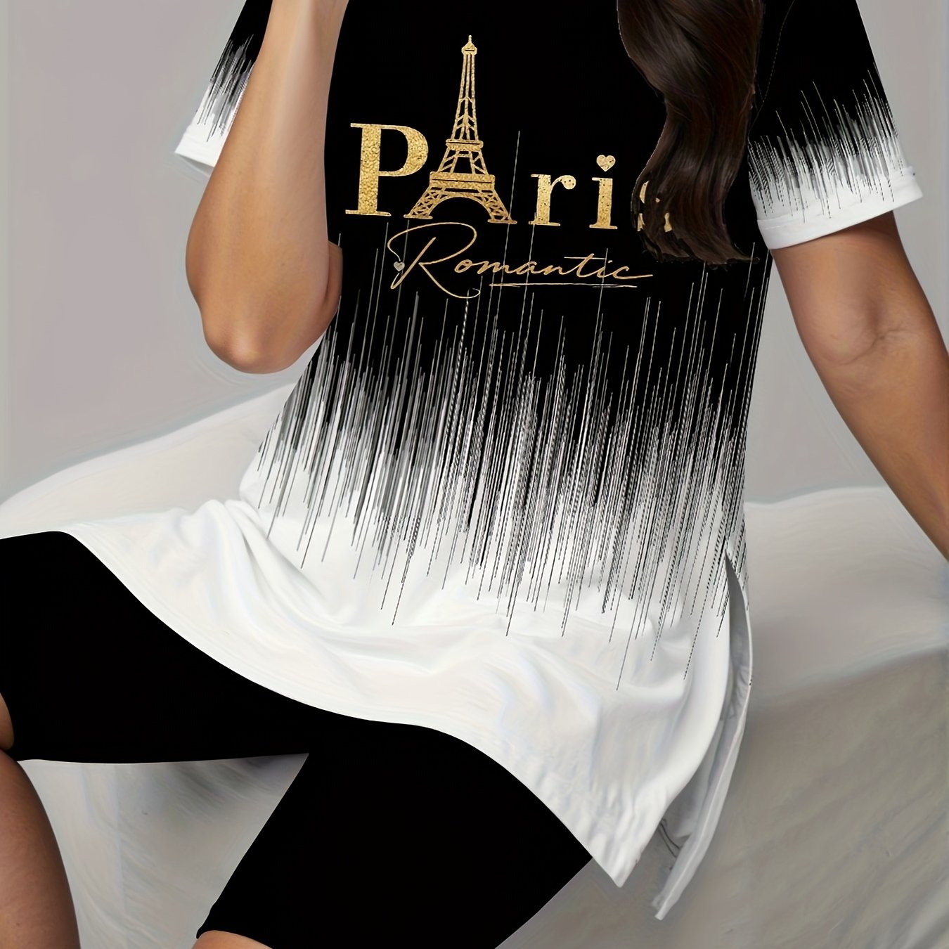 Women Two-Piece Summer Outfit Short-Sleeve Top Shorts Digital Print Plus Size