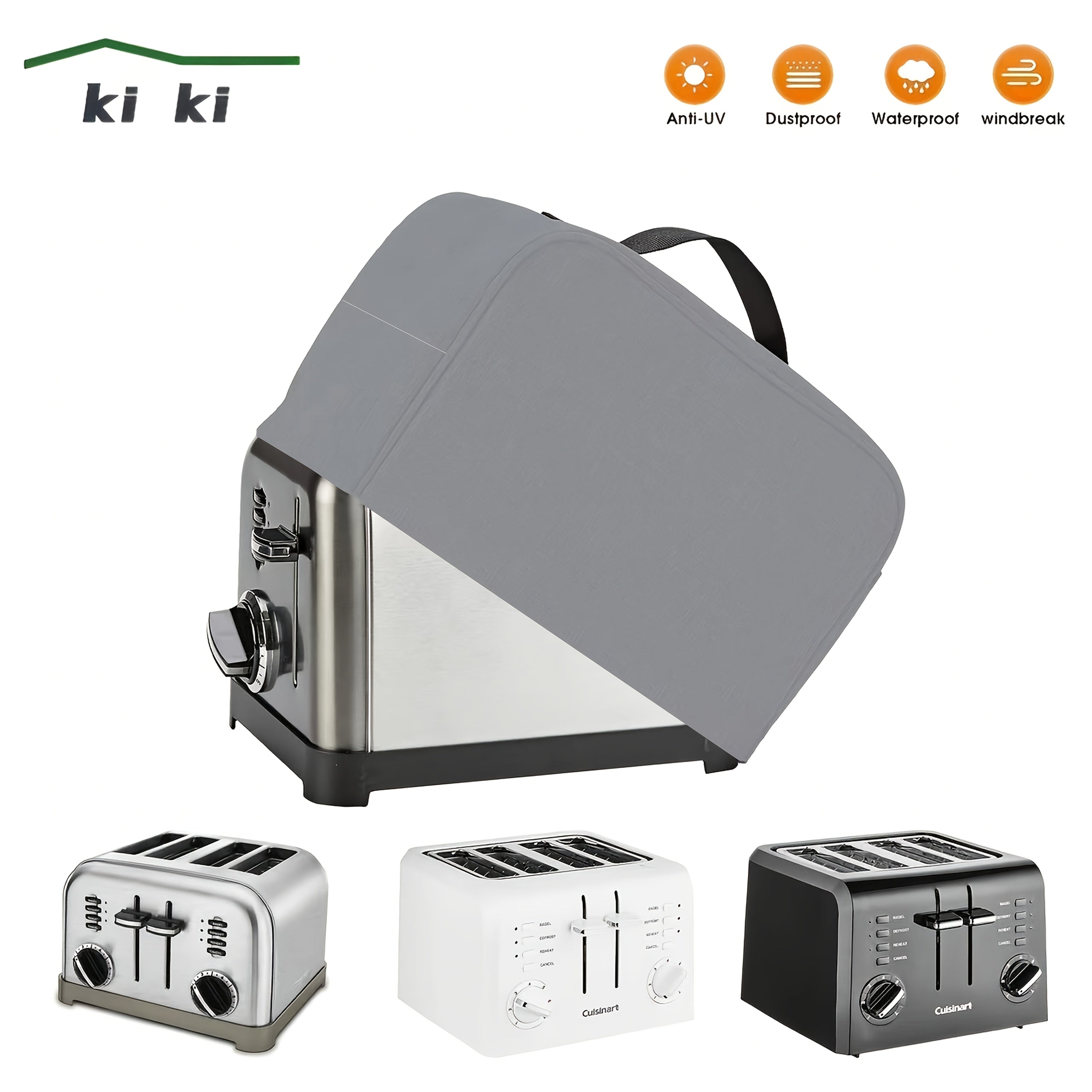 Toaster Cover Waterproof Dustproof Gray Fits 2/4 Slice Toasters with Storage Pocket