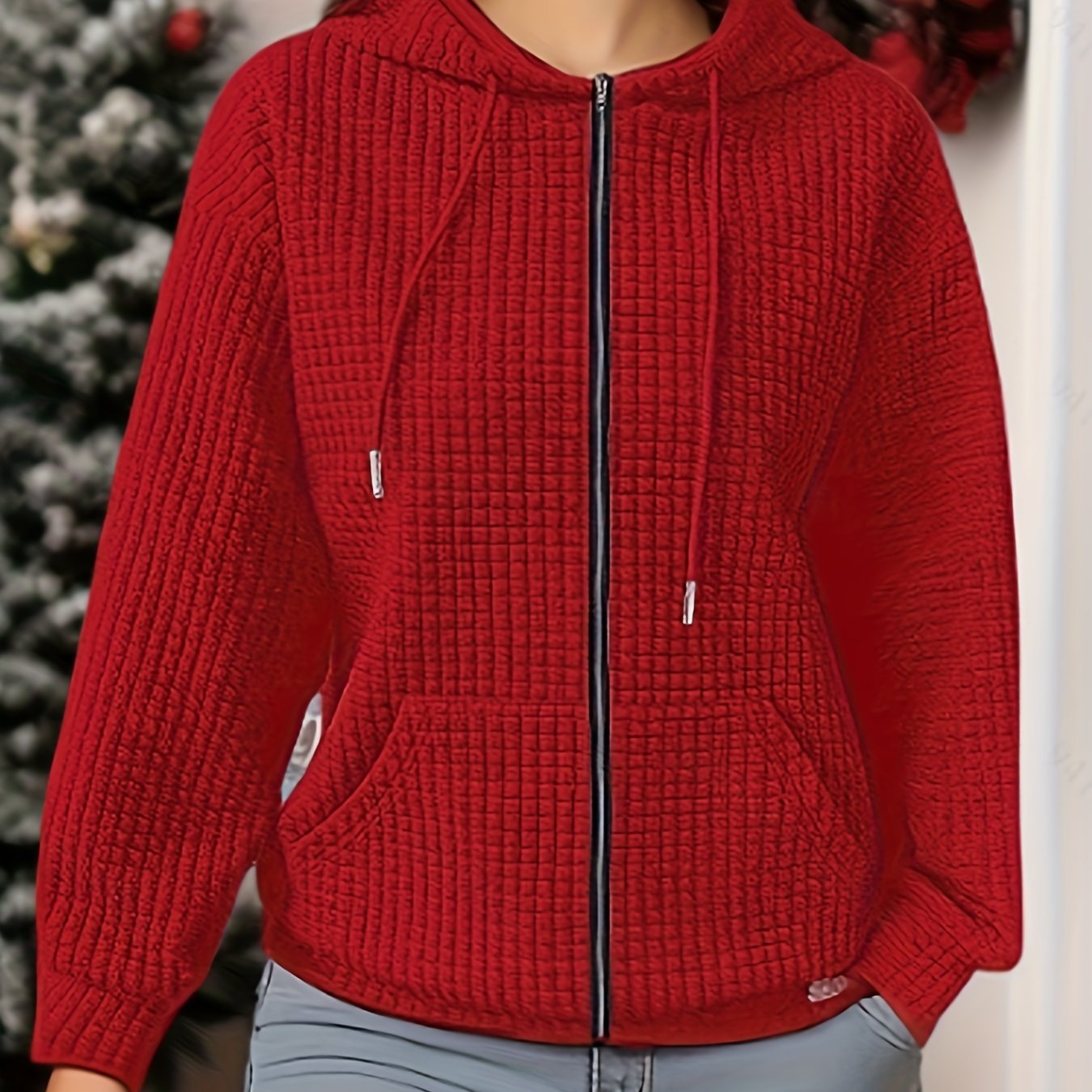 Sudadera con capucha de talla grande con bolsillos laterales, cremallera en el frente, manga larga, sudadera casual