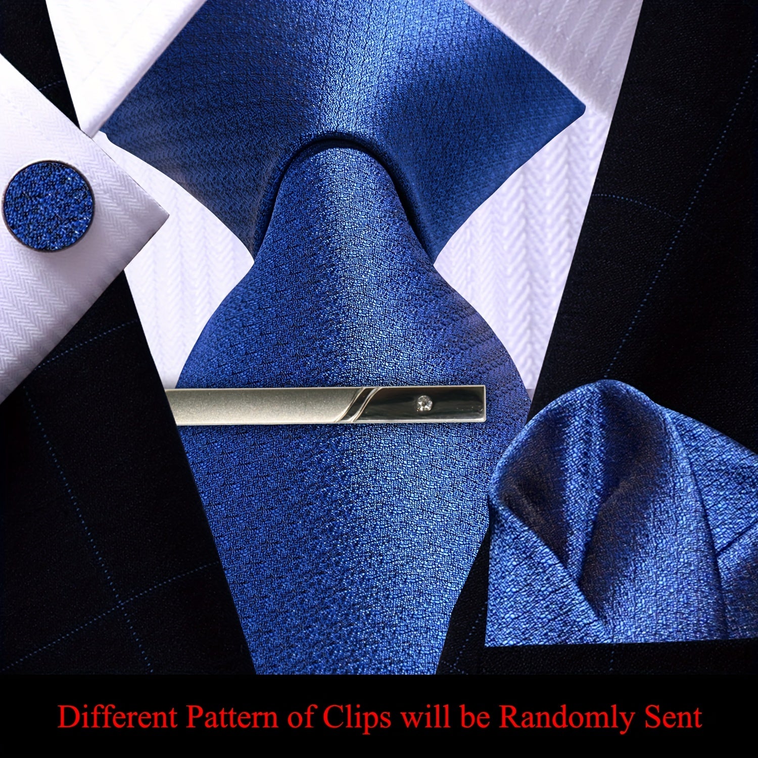 Men's Plaid Tie Pocket Square Cufflinks and Clip Set