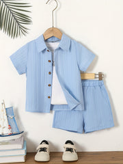 Boy's Summer Cotton Button Shirt and Shorts Set Age 12 and Under