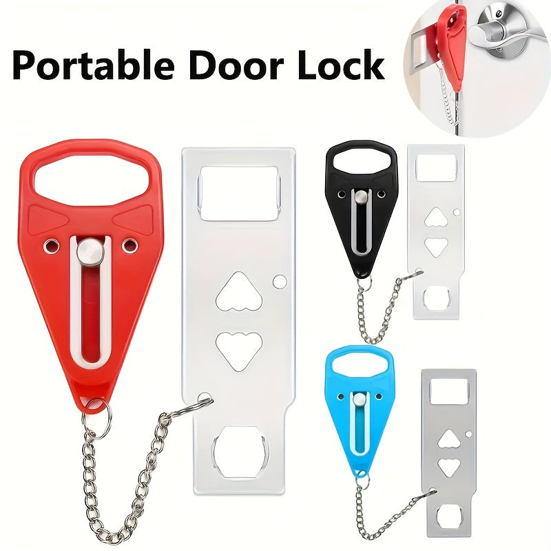 Portable Door Lock with Keychain Durable Plastic Security Latch for Travel or Home Red Blue Black