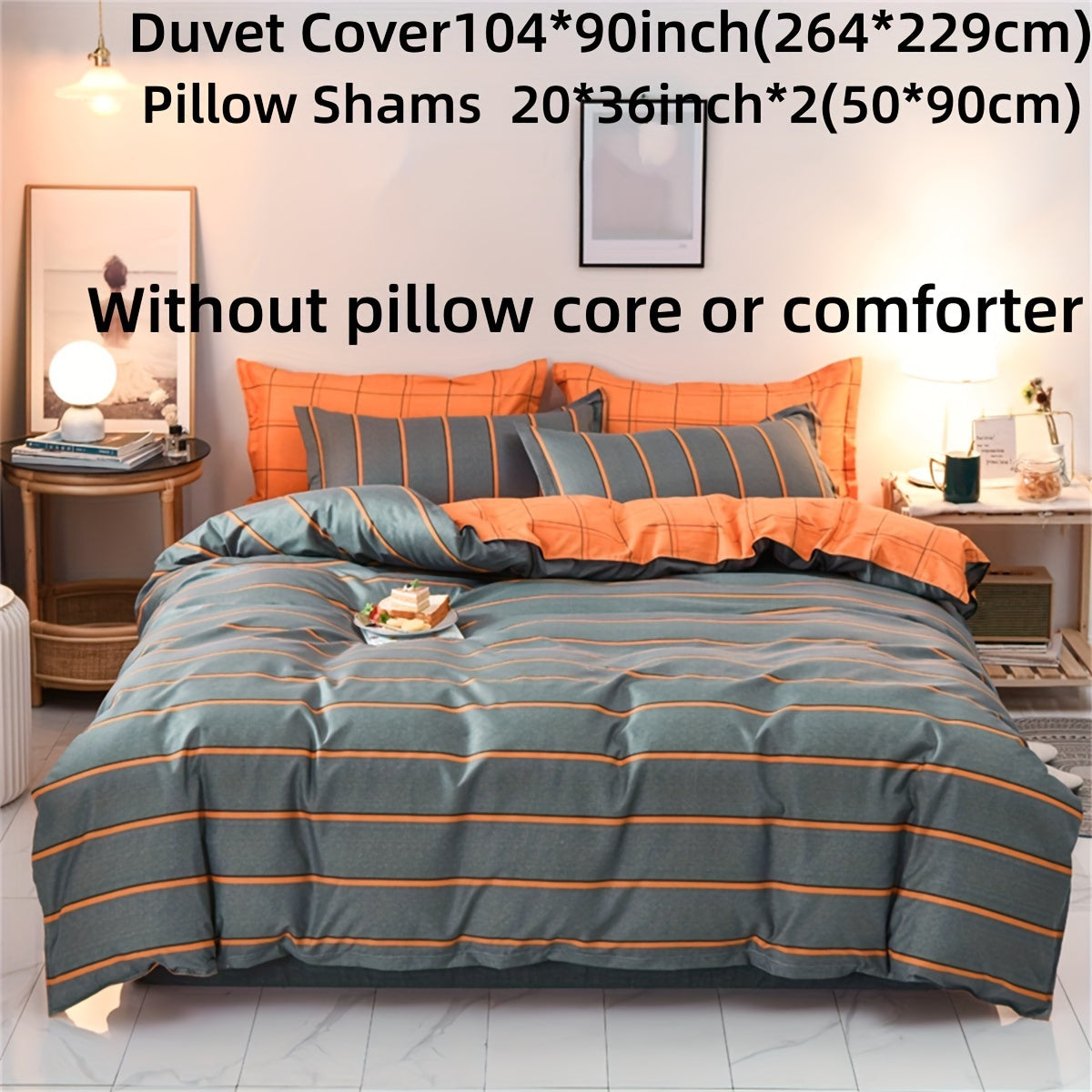 Polyester Duvet Cover Set with Striped Print Bedding Includes Soft Pillowcases for Bedroom or Guest Room