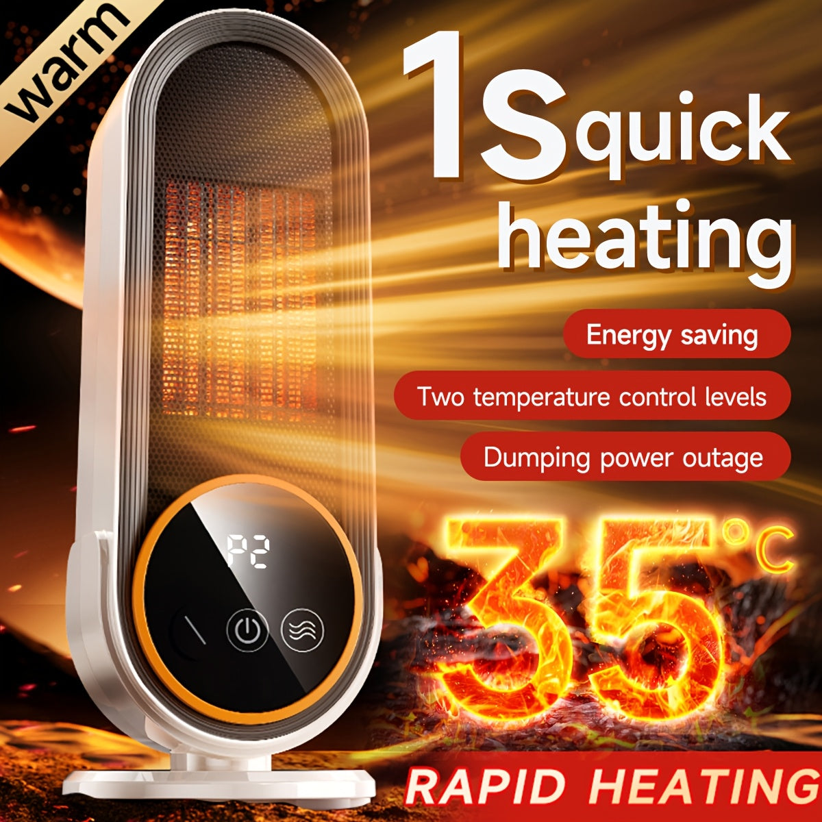 1200W White Space Heater with Fast PTC Ceramic Heating Overheat and Tip-Over Protection