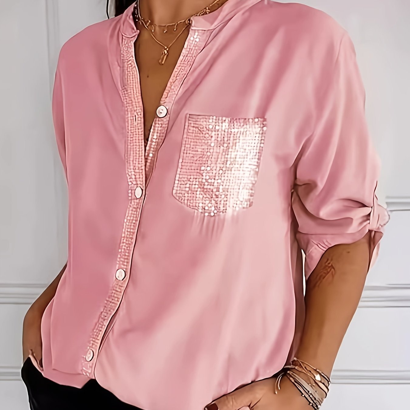 Женская элегантная бежевую рубашка с пуговицами - легкий полиэстер, можно стирать в машине, идеально подходит для весны и осени