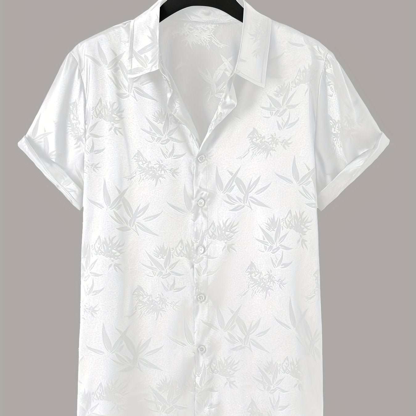 Men's Short Sleeve Button-Up Shirt with Floral Print Lightweight Polyester Summer Casual Collared Shirt