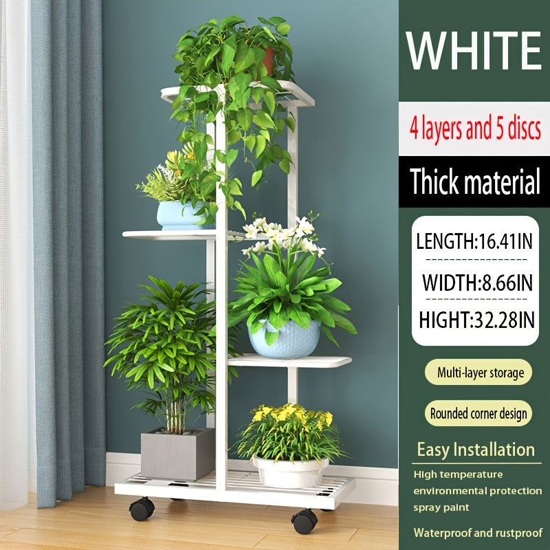 Metal 4-Tier Plant Stand Indoor Outdoor Rectangular Iron Frame Hanging Pot Capacity