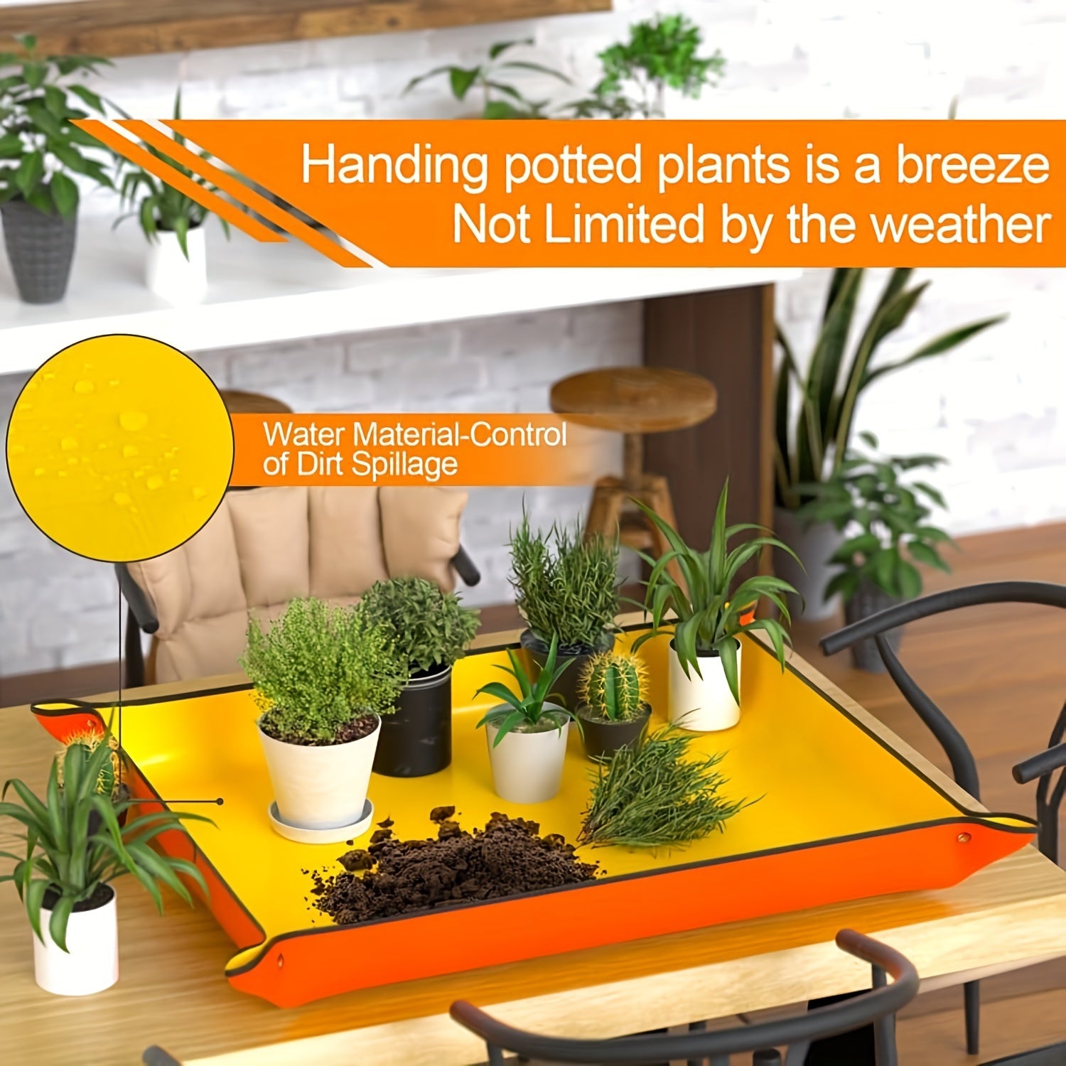 2 piezas de alfombrillas plegables para trasplantar plantas de jardinería, impermeables, duraderas, naranja, 66cm x 99cm