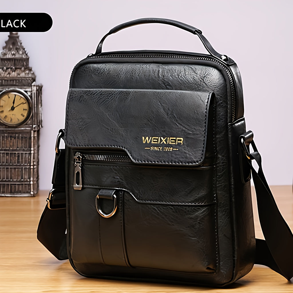 Men's Genuine Leather Crossbody Bag Vintage Shoulder Bag Business Handbag Black