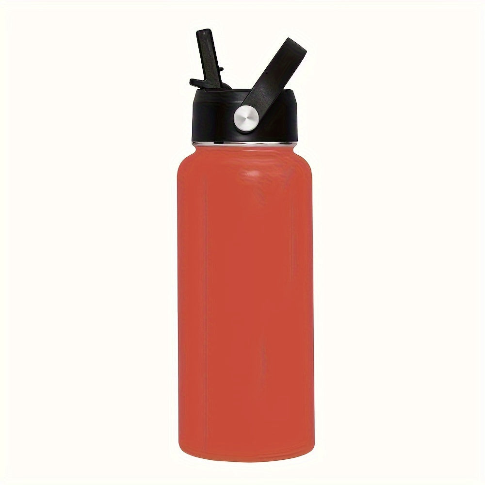 Изолированная спортивная бутылка для воды, 32 унции, с соломинкой и крышкой для активного отдыха и путешествий.