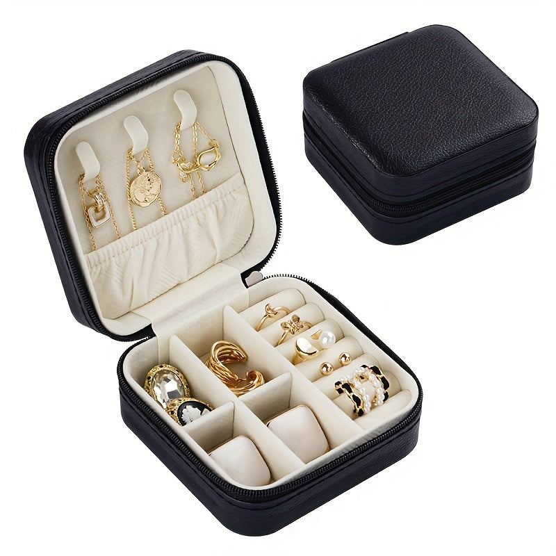 1. Klassik sun'iy charmli zargarlik qutisi, marjon osgichlari, fermuar yopilishi va mato astari bilan. 
2. Tekstural qoplama va sayohat uchun ideal portativ dizayn. 
3. Zargarlik buyumlari uchun ko'p maqsadli saqlash.