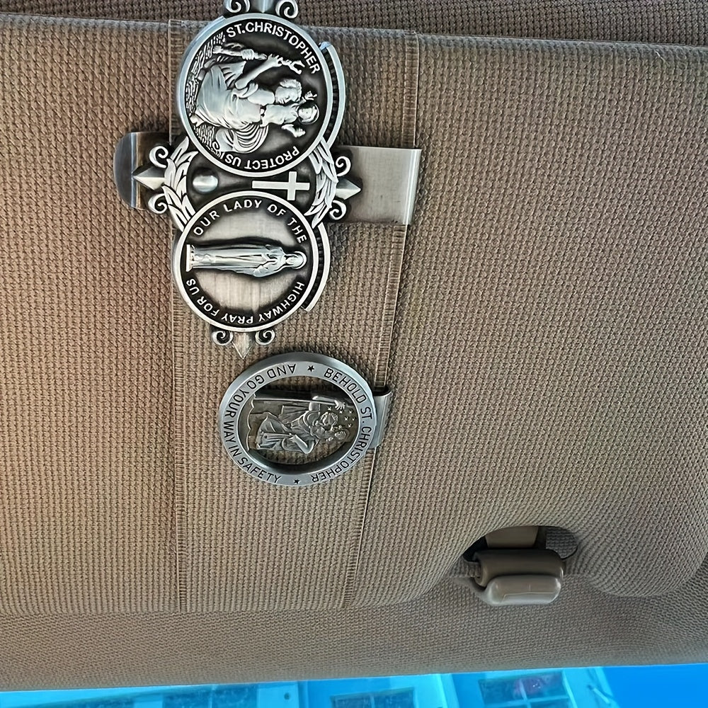 Alloy Saint Christopher Traffic Guardian Hat Clip Set Religious Travel Protector Gift