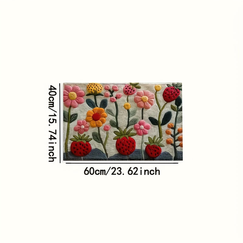 3D Floral Pattern Strawberry Bath Mat Ultra Soft Faux Velvet Absorbent Non-Slip