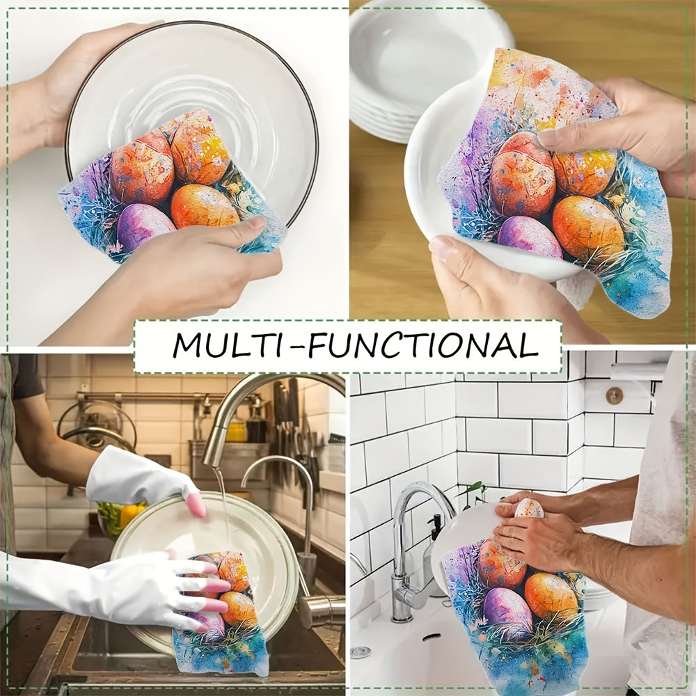 2 Pack Easter Kitchen Towels Watercolor Eggs Absorbent Machine Washable 40x60 cm