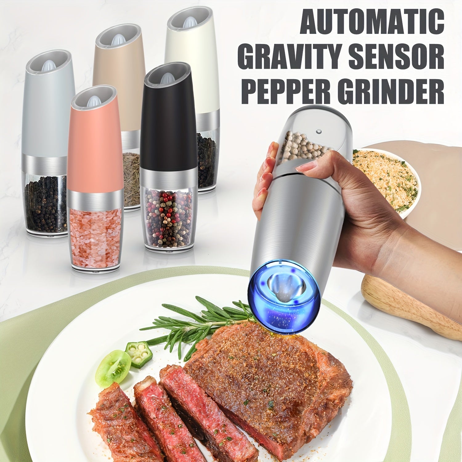 Elektr pechene va tuz maydalagich to'plami, sozlanadigan qattiq, zanglamaydigan po'latdan, batareyali