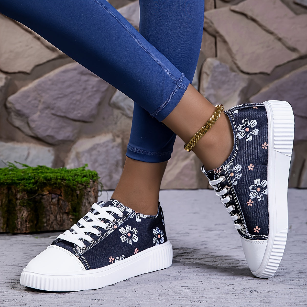 Женские кроссовки из холста на шнуровке, повседневные балетки с цветочным принтом