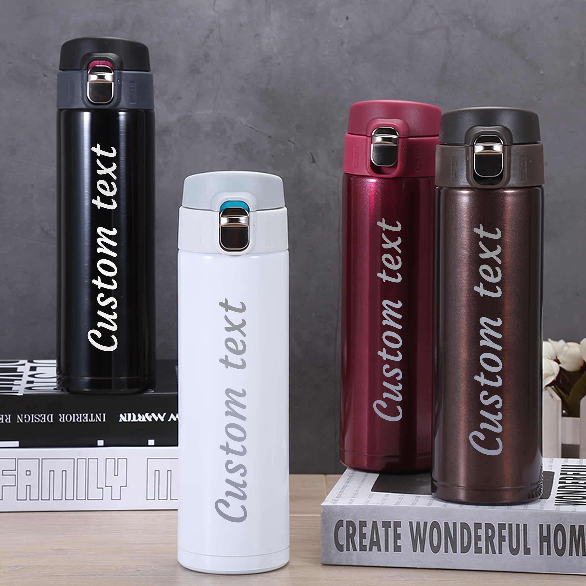 Botella de agua de acero inoxidable aislada de 500ml personalizada, grabada a medida, botella deportiva