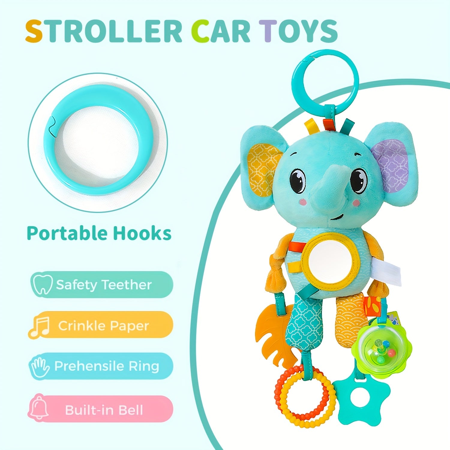 Baby Rattle Toy for 0-3 Years Textile Cartoon Animal Stroller and Car Seat Accessory