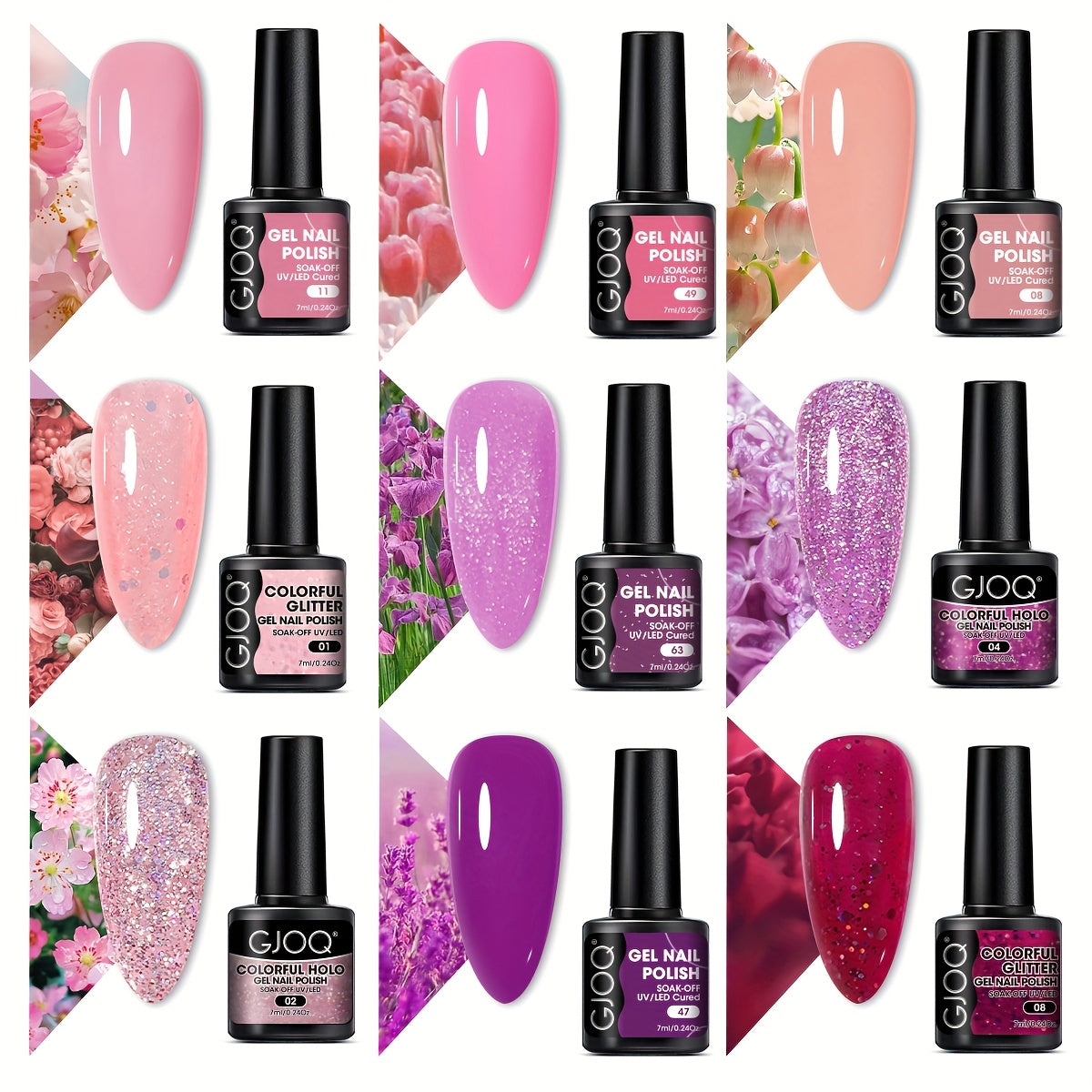 Gel Nail Polish Pink Purple Glitter Soak Off LED Manicure All Seasons
