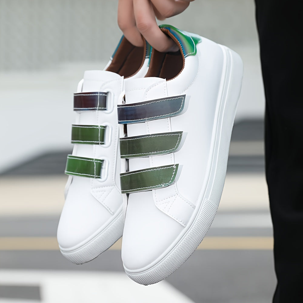 Zapatillas blancas casuales para hombre, de corte bajo, de PU, tela, suela de EVA, para primavera, otoño y todas las estaciones