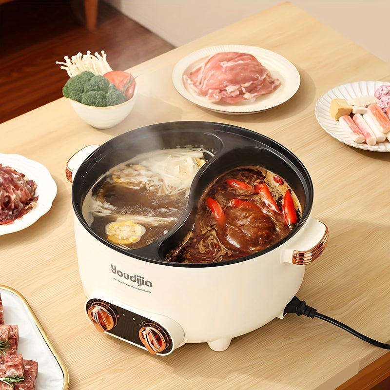 Yevropa rozetkali elektr hotpoti, yopishmaydigan elektr wok, ikki bo'limli, mustaqil harorat nazorati, bug'lash, qaynash va uyda pishirish uchun ideal. Stainless steel material.