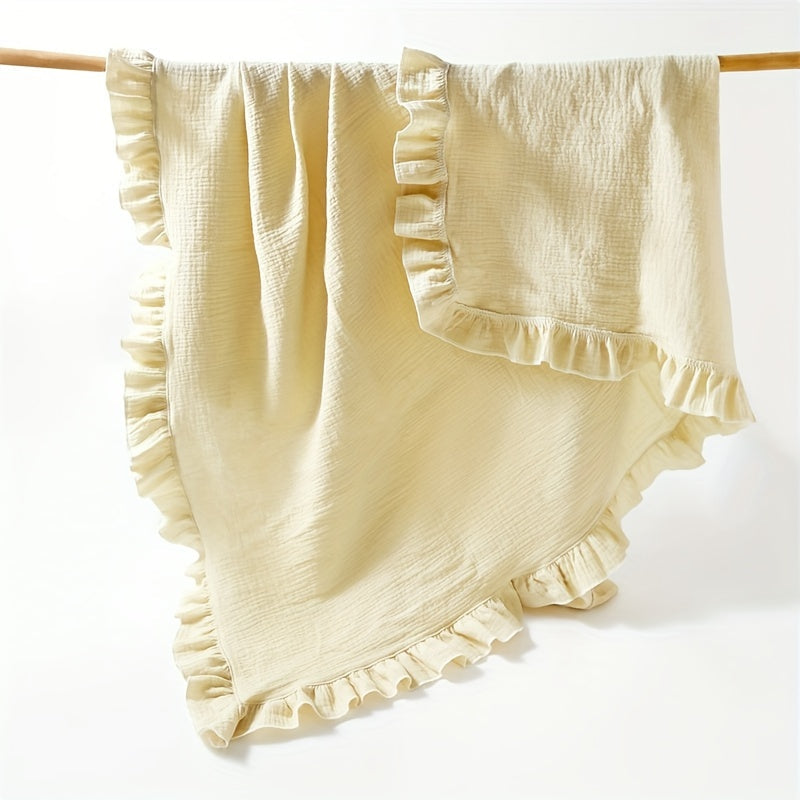 Baby Soft Blanket with Lace Gauze in Plain Color for Children Lotus Leaf Bath Towel Gift