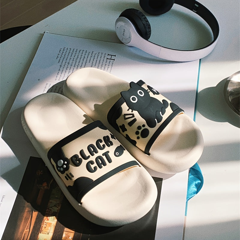 Women Black Cat Cartoon Slides Non-Slip EVA Casual Indoor Outdoor