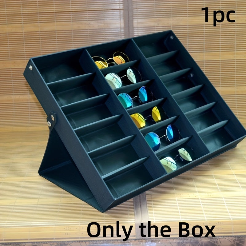 Upgraded 18-Slot Glasses Organizer with Clear Lid Fabric Lining and Snap Closure