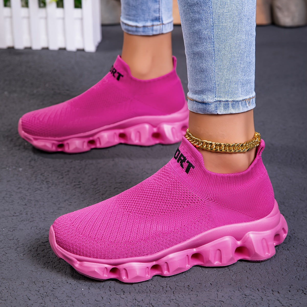 Women's Breathable Knitted Fabric Slip-On Sneakers Casual Athletic Shoes