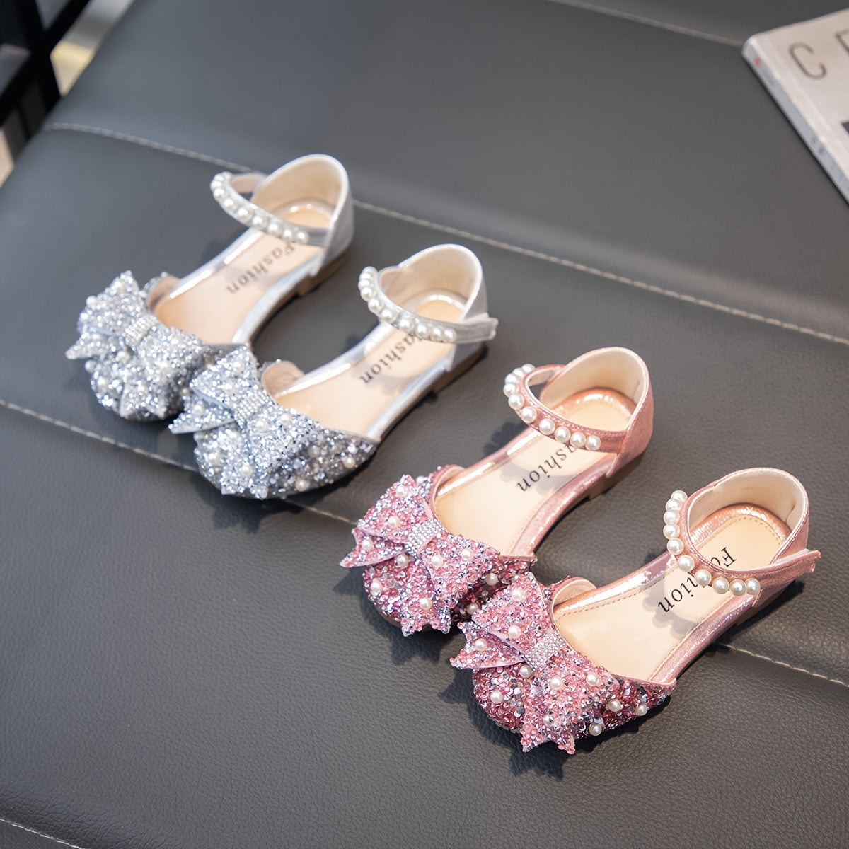 Girls' Flat Shoes with Rhinestones for Spring and Summer, PU Material, Round Toe